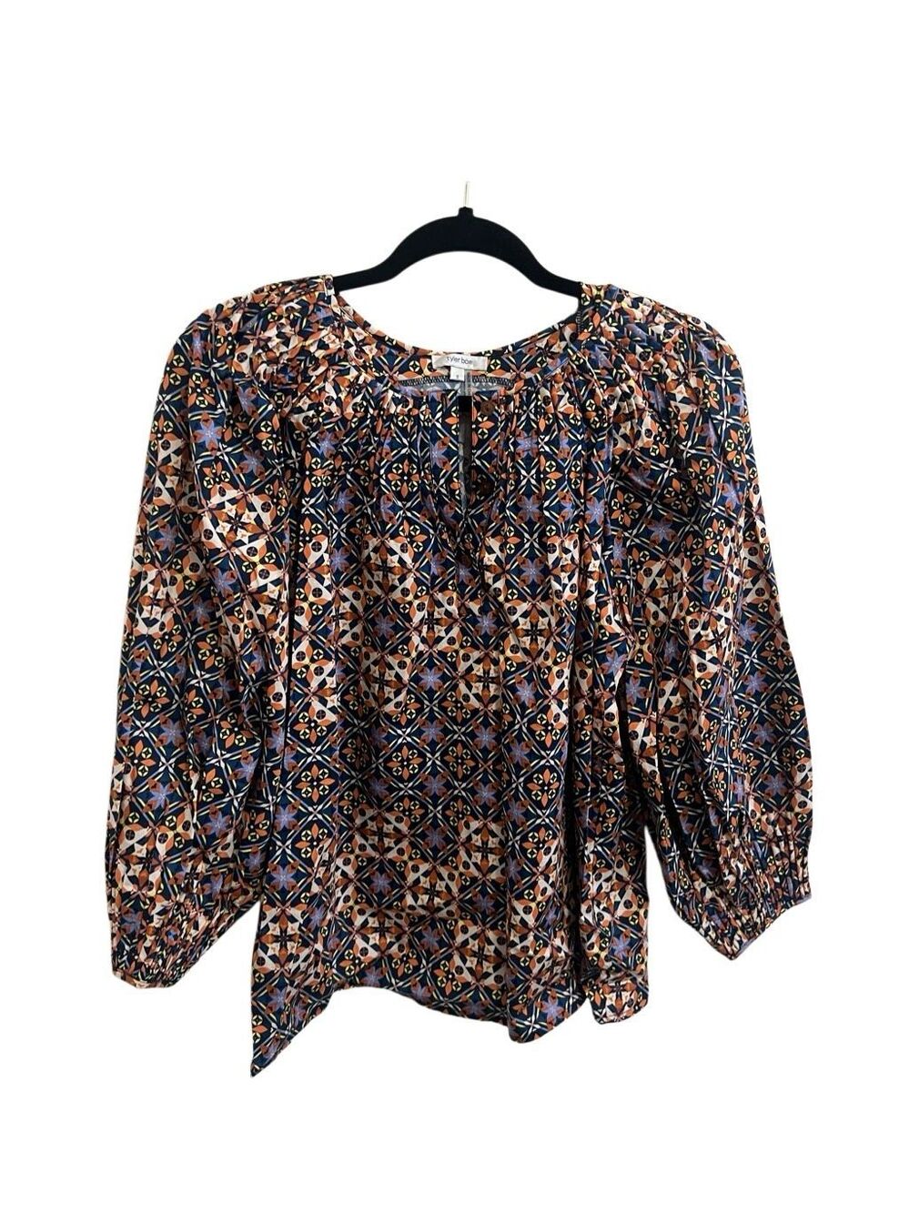 Tyler Boe Jenna Balloon Sleeve Blouse Popover Split, Button Neck size Small